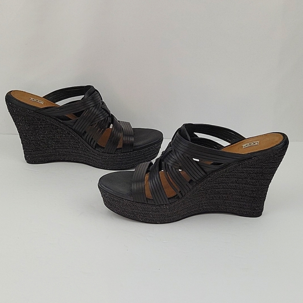 UGG Melinda Platform Mule Espadrille Wedges Black Size 9 - Picture 5 of 11